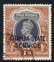 Indian States - Chamba 1938 KG6 Official 1r with a probable fake cancellation, as SG O68 cat A3800 as genuine used, stamps on , stamps on  stamps on , stamps on  stamps on  kg6 , stamps on  stamps on 