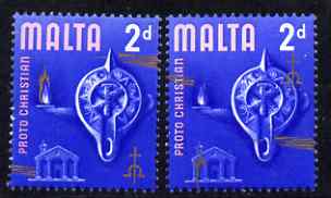 Malta 1965-70 Historical def 2d with gold shifted downwards by 14 mm plus normal unmounted mint, SG 333a, stamps on , stamps on  stamps on flowers