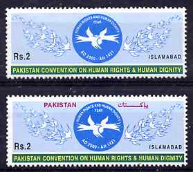 Pakistan 2000 Human Rights 2r with red omitted due to dry print, unmounted mint SG 1104var plus normal, stamps on human rights