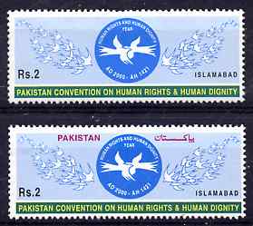 Pakistan 2000 Human Rights 2r with red omitted due to dry print, unmounted mint SG 1104var plus normal, stamps on , stamps on  stamps on human rights