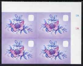 Lesotho 1984 Butterflies Suffused Acraea 10s imperf proof in magenta & blue colours only, unmounted mint plate block of 4, stamps on , stamps on  stamps on butterflies