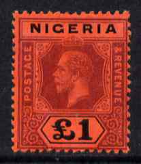 Nigeria 1914 KG5 £1 MCA very lightly mounted mint, SG 12a, stamps on , stamps on  kg5 , stamps on shells, stamps on turtles, stamps on maps, stamps on birds