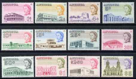 Antigua 1966-70 Pictorial P13.5 glazed paper defs (12v) unmounted mint SG 181a-95a , stamps on 