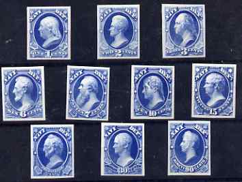 United States Navy Dept set of 10 imperf proofs in blue on thin card (ex 12c) ex ABNCo archives, stamps on , stamps on  stamps on united states navy dept set of 10 imperf proofs in blue on thin card (ex 12c) ex abnco archives