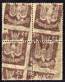 Germany 1923 25m fine mint block of 4 with most interesting oblique offset on gummed side, stamps on 