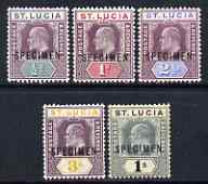 St Lucia 1902 KE7 set of 5 opt'd SPECIMEN, 2.5d without gum, rest very fine mint with only 730 sets produced SG 58-62s, stamps on , stamps on  stamps on , stamps on  stamps on  ke7 , stamps on  stamps on 