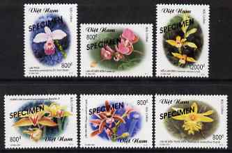 Vietnam 2001 Orchids perf set of 6 overprinted SPECIMEN, only 200 sets produced, unmounted mint as SG 2432-37, stamps on flowers, stamps on orchids