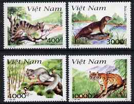 Vietnam 1997 Cat Ba National Park perf set of 4 overprinted SPECIMEN, only 200 sets produced, unmounted mint as SG 2112-15, stamps on , stamps on  stamps on animals, stamps on  stamps on civets, stamps on  stamps on national parks, stamps on  stamps on otters, stamps on  stamps on squirrels, stamps on  stamps on cats
