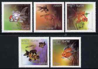 Vietnam 1997 The Goldfish perf set of 5 overprinted SPECIMEN, only 200 sets produced, unmounted mint as SG 2091-95, stamps on , stamps on  stamps on fish