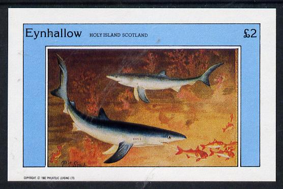 Eynhallow 1982 Sharks imperf deluxe sheet (£2 value) unmounted mint, stamps on marine life, stamps on fish, stamps on sharks