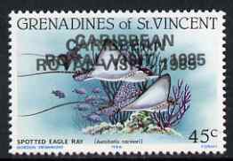 St Vincent - Grenadines 1985 Caribbean Royal Visit on 45c Eagle Ray (Reef Fishes) with overprint doubled, unmounted mint as SG 421, stamps on , stamps on  stamps on royalty, stamps on  stamps on royal visits, stamps on  stamps on fish