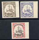 East Africa 1901 Yacht Type set of 3 imperf Forgeries unused (2p, 10p & 20p, latter without gum), stamps on , stamps on  stamps on forgery, stamps on  stamps on forgeries, stamps on  stamps on ships