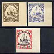 East Africa 1905 Yacht Type set of 3 imperf Forgeries unused (2.5h, 15h & 30h, latter without gum), stamps on , stamps on  stamps on forgery, stamps on  stamps on forgeries, stamps on  stamps on ships