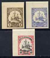 South West Africa 1901 Yacht Type set of 3 imperf Forgeries unused (3pf, 20pf & 40pf, latter without gum), stamps on , stamps on  stamps on forgery, stamps on  stamps on forgeries, stamps on  stamps on ships