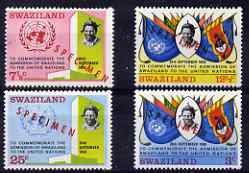 Swaziland 1968 Admission to United Nations perf set of 4 overprinted SPECIMEN, unmounted mint from a limited printing, stamps on , stamps on  stamps on , stamps on  stamps on  un , stamps on  stamps on 