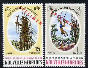 New Hebrides - French 1969 Divers 15c & 1f each overprinted SPECIMEN, unmounted mint as SG F153 & F155, stamps on cultures