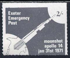 Great Britain 1971 Exeter Emergency Post 2s label depicting Apollo 14 Moonshot (sheetlet of 6 pro-rata) unmounted mint, stamps on , stamps on  stamps on space, stamps on cinderella, stamps on strike