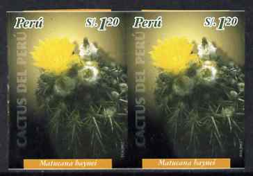 Peru 2004 Cacti 1s20 Matucana haynei imperf pair unmounted mint as SG2201, stamps on cactus, stamps on flowers