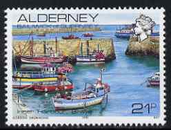 Guernsey - Alderney 1983-93 Braye Harbour 21p unmounted mint SG A12b, stamps on , stamps on  stamps on tourism, stamps on  stamps on ports, stamps on  stamps on fish, stamps on  stamps on fishing, stamps on  stamps on ships