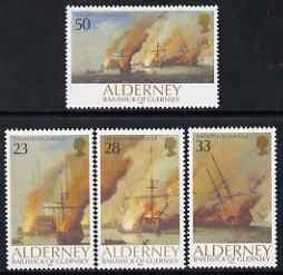 Guernsey - Alderney 1992 300th Anniversary of Battle of La Hogue perf set of 4 unmounted mint SG A52-55, stamps on , stamps on  stamps on ships, stamps on  stamps on battles, stamps on  stamps on fire, stamps on  stamps on arts