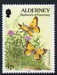 Guernsey - Alderney 1994-98 Flora & Fauna Defs 4p Clouded Yellow (butterfly) & clover unmounted mint SG A63, stamps on , stamps on  stamps on flowers, stamps on  stamps on butterflies