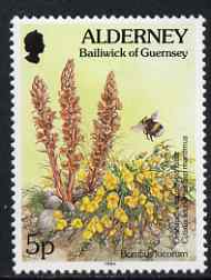 Guernsey - Alderney 1994-98 Flora & Fauna Defs 5p Bumble Bee & Flowers unmounted mint SG A64, stamps on flowers, stamps on insects, stamps on bees