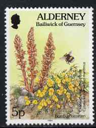 Guernsey - Alderney 1994-98 Flora & Fauna Defs 5p Bumble Bee & Flowers unmounted mint SG A64, stamps on , stamps on  stamps on flowers, stamps on  stamps on insects, stamps on  stamps on bees