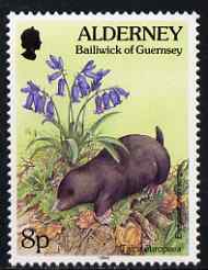 Guernsey - Alderney 1994-98 Flora & Fauna Defs 8p Mole & Bluebell unmounted mint SG A67, stamps on flowers, stamps on animals