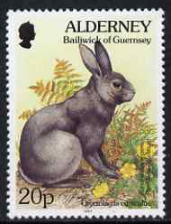 Guernsey - Alderney 1994-98 Flora & Fauna Defs 20p Rabbit & Buttercup unmounted mint SG A71, stamps on flowers, stamps on animals, stamps on rabbits