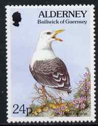 Guernsey - Alderney 1994-98 Flora & Fauna Defs 24p Gull & Sand Crocus unmounted mint SG A72, stamps on flowers, stamps on birds, stamps on 