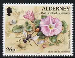 Guernsey - Alderney 1994-98 Flora & Fauna Defs 26p Wasp & Bindweed unmounted mint SG A72c, stamps on flowers, stamps on insects, stamps on 