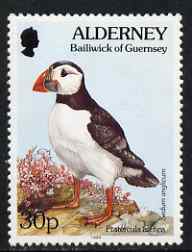 Guernsey - Alderney 1994-98 Flora & Fauna Defs 30p Puffin & Stonecrop unmounted mint SG A73, stamps on flowers, stamps on birds, stamps on puffins