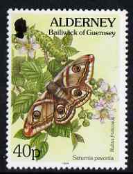 Guernsey - Alderney 1994-98 Flora & Fauna Defs 40p Emperor Moth & Bramble unmounted mint SG A74, stamps on flowers, stamps on butterflies, stamps on fruit