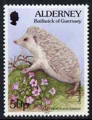 Guernsey - Alderney 1994-98 Flora & Fauna Defs 50p Hedgehog & Oxalis unmounted mint SG A75, stamps on flowers, stamps on animals, stamps on hedgehogs