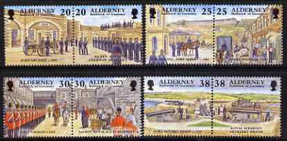 Guernsey - Alderney 1999 Garrison Island (3rd series) perf set of 8 (4 se-tenant pairs) unmounted mint, SG A132-39, stamps on , stamps on  stamps on militaria, stamps on  stamps on forts, stamps on  stamps on horses, stamps on  stamps on 