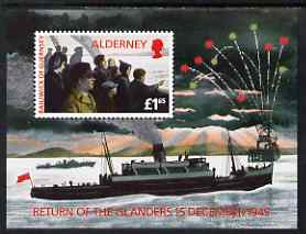 Guernsey - Alderney 1995 50th Anniversary of Return of Islanders perf m/sheet unmounted mint, SG MS A84, stamps on , stamps on  stamps on ships, stamps on  stamps on fireworks