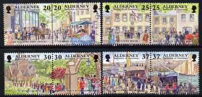 Guernsey - Alderney 1998 Garrison Island (2nd series) perf set of 8 (4 se-tenant pairs) unmounted mint, SG A116-23, stamps on , stamps on  stamps on militaria, stamps on  stamps on post offices, stamps on  stamps on horses, stamps on  stamps on police, stamps on  stamps on legal, stamps on  stamps on  law , stamps on  stamps on churches, stamps on  stamps on ships