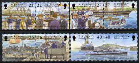 Guernsey - Alderney 2001 Garrison Island (5th series) perf set of 8 (4 se-tenant pairs) unmounted mint, SG A176-83, stamps on militaria, stamps on ships, stamps on 