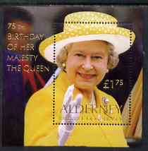 Guernsey - Alderney 2001 75th Birthday of HM The Queen perf m/sheet unmounted mint, SG MS A162, stamps on , stamps on  stamps on royalty