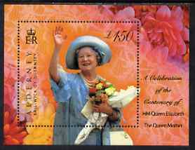 Guernsey - Alderney 2000 100th Birthday of HM The Queen Mother perf m/sheet unmounted mint, SG MS A153, stamps on royalty