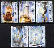 Guernsey - Alderney 2002 50th Anniversary Electrification of Les Casquets Lighthouse perf set of 5 unmounted mint SG A192-96, stamps on lighthouses, stamps on energy, stamps on  oil , stamps on coal