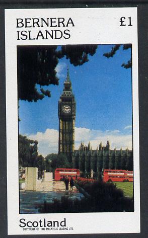 Bernera 1982 London Landmarks (Houses of Parliament & Big Ben) imperf souvenir sheet (Â£1 value) unmounted mint, stamps on , stamps on  stamps on buildings    constitutions     clocks    parliament    london      tourism     buses