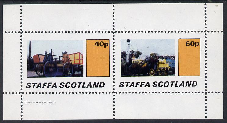 Staffa 1982 Early Steam Locos perf  set of 2 values (40p & 60p) unmounted mint, stamps on , stamps on  stamps on railways