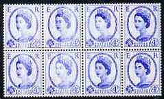 Great Britain 1952-54 Wilding 4d Tudor wmk block of 8 showing superb stripping flaw affecting 5 stamps, unmounted mint, stamps on , stamps on  stamps on great britain 1952-54 wilding 4d tudor wmk block of 8 showing superb stripping flaw affecting 5 stamps, stamps on  stamps on  unmounted mint