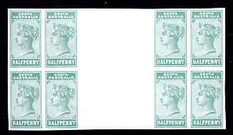 South Australia 1894 1/2d green imperf colour proof block of 8 with inter-paneau gutter unmounted mint, stamps on , stamps on  stamps on south australia 1894 1/2d green imperf colour proof block of 8 with inter-paneau gutter unmounted mint