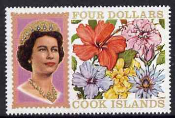 Cook Islands 1967 Flowers $4 def unmounted mint with SPECIMEN opt on gummed side, as SG, stamps on , stamps on  stamps on flowers