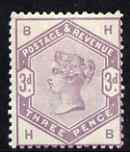 Great Britain 1883-84 QV Lilac & Greens 3d lilac fresh mounted mint, SG191 cat A3220, stamps on , stamps on  stamps on , stamps on  stamps on  qv , stamps on  stamps on 