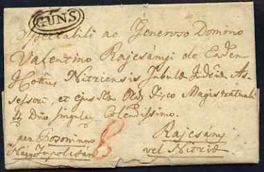 Hungary 1827 entire from Guns to Rajcsany, Slovakia written in Latin (probably by a monk or a priest), fine condition rated 8, stamps on 