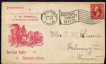 United States 1901 illustrated (horse-drawn fire engine) cover to Vermont bearing 2c stamp (slightly damaged top right corner), stamps on horses, stamps on fire