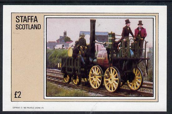 Staffa 1982 Early Steam Locos imperf deluxe sheet (£2 value) unmounted mint, stamps on railways